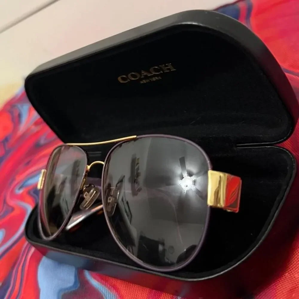 Coach Gold Aviator Sunglasses HC7059 Vintage Luxury w/ Coach Case